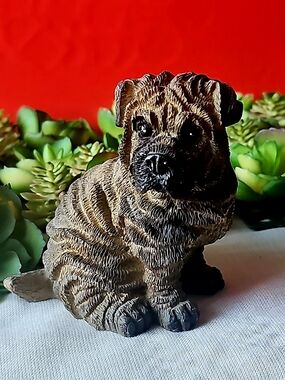 Cute Collectible Life-like Brown Shar-Pei Figurine with Black Accents